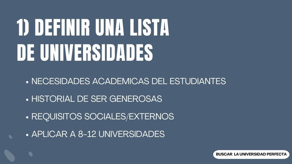 Definir una lista de universidades